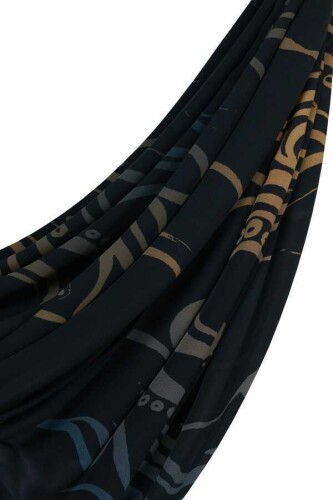 Dalgalar Petrol Mavisi İpek Şal 80x250 - 5