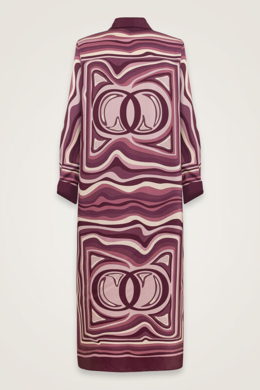 Dalgaların İçinde Mürdüm Tivil İpek Gömlek Elbise - 3