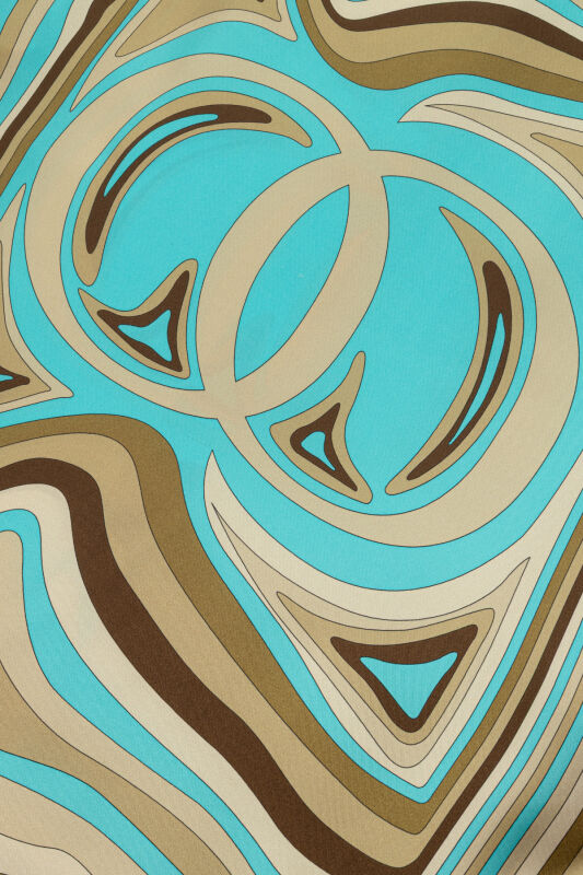 Dalgaların İçinde Turkuaz-Bej Tivil İpek Gömlek Elbise - 6