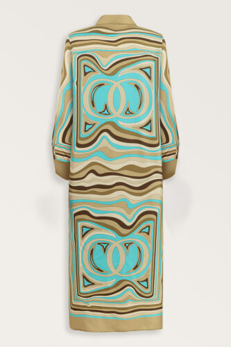 Dalgaların İçinde Turkuaz-Bej Tivil İpek Gömlek Elbise - Imannoor (3)