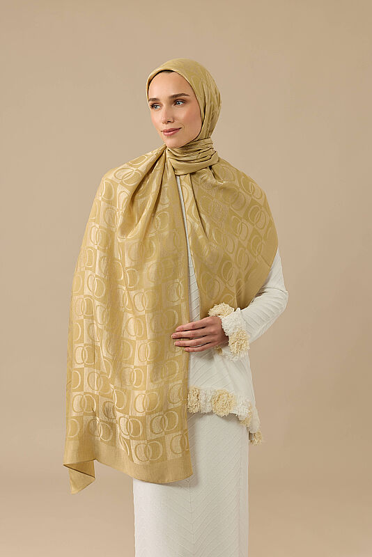 Dama Desen Altın Naia Pamuk Şal 70x200 - 5