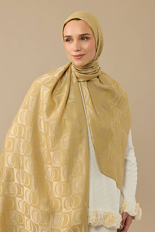 Dama Desen Altın Naia Pamuk Şal 70x200 - 6