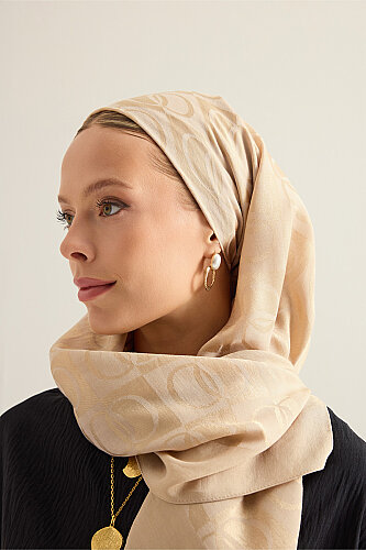 Dama Desen Antik Bej Naia Eşarp 95x95 - Imannoor (3)