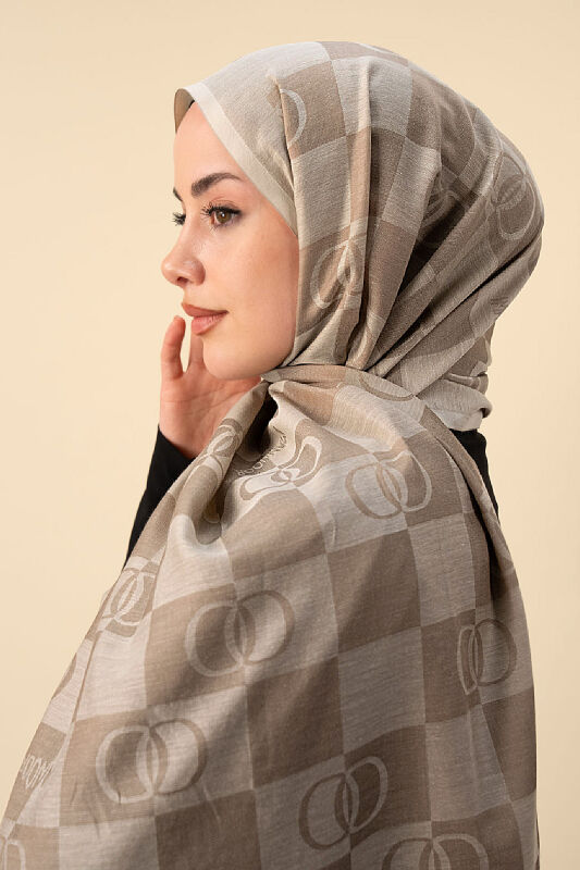 Dama Desen Bej Pamuk İpek Şal 70x190 - 1