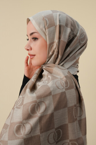 Dama Desen Bej Pamuk İpek Şal 70x190 