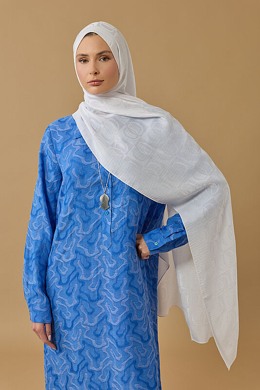Dama Desen Beyaz Naia Pamuk Şal 70x200 - 3