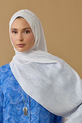 Dama Desen Beyaz Naia Pamuk Şal 70x200 - 5