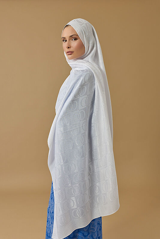 Dama Desen Beyaz Naia Pamuk Şal 70x200 - 1