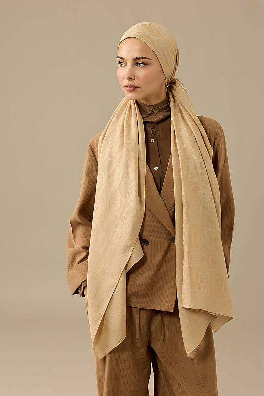 Dama Desen Camel Naia Pamuk Şal 70x200 - 1