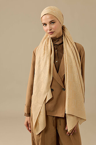 Dama Desen Camel Naia Pamuk Şal 70x200 - 5