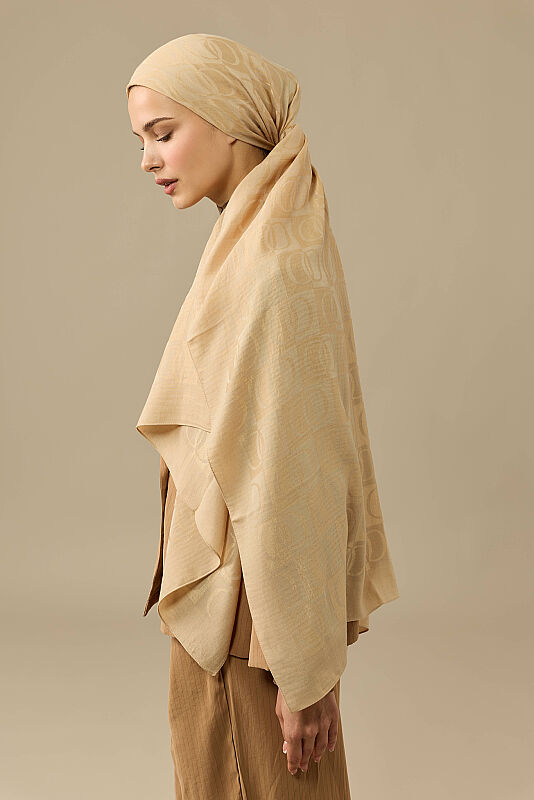 Dama Desen Camel Naia Pamuk Şal 70x200 - 3