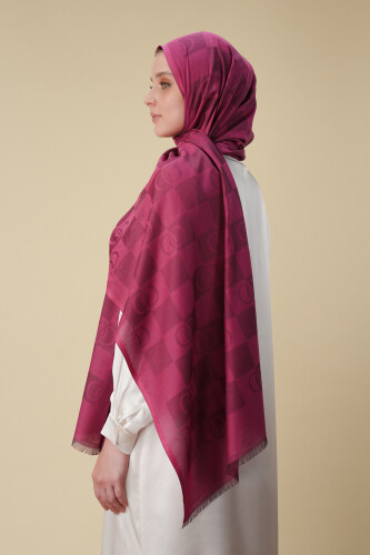 Dama Desen Fuşya Pamuk İpek Şal 70x190 - 5
