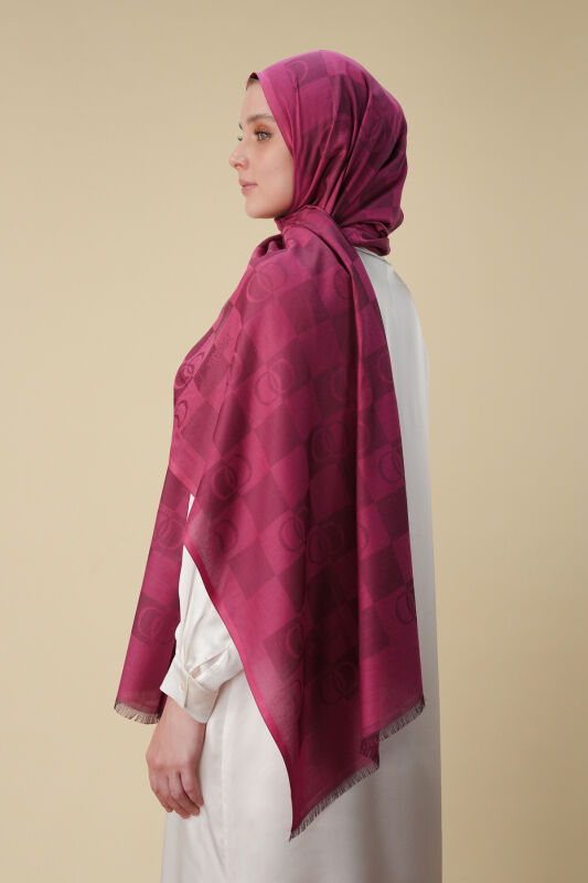 Dama Desen Fuşya Pamuk İpek Şal 70x190 - 5