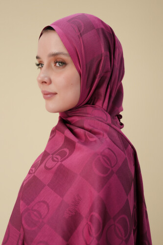 Dama Desen Fuşya Pamuk İpek Şal 70x190 - 3