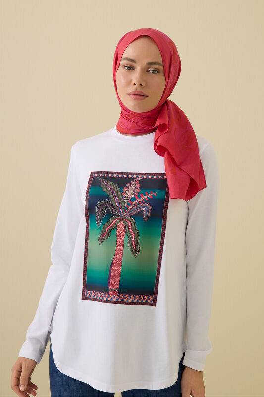 Dama Desen Fuşya Naia Pamuk Şal 70x200 - 3