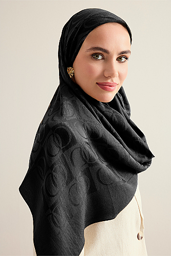 Dama Desen Siyah Naia Eşarp 95x95 - Imannoor (1)