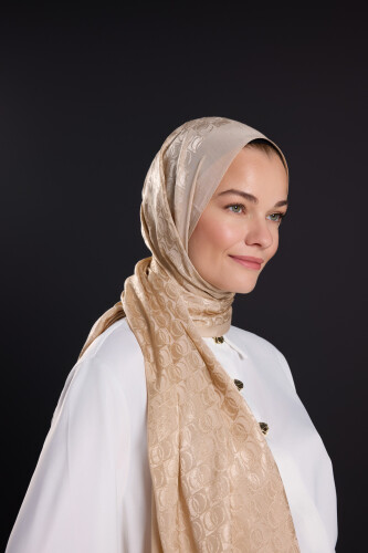Dama Logo Beige Shiny Jacquard Shawl - 3