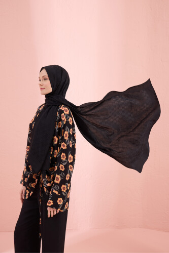 Dama Logo Black Shiny Jacquard Shawl 