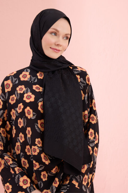 Dama Logo Black Shiny Jacquard Shawl - 5