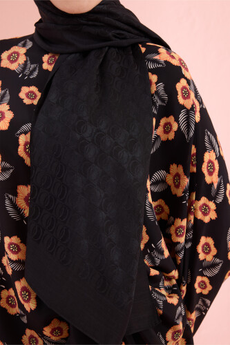 Dama Logo Black Shiny Jacquard Shawl - 3