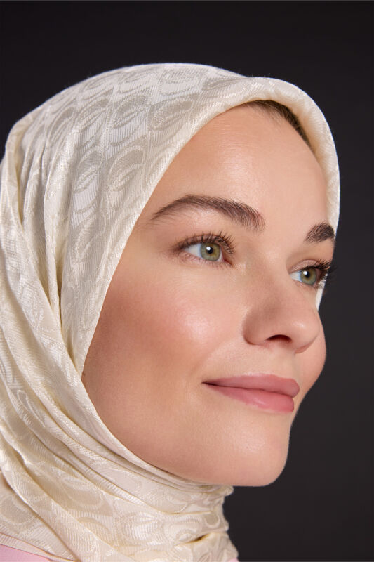Dama Logo Bone Shiny Jacquard Shawl - 3