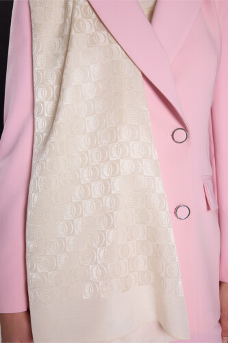 Dama Logo Bone Shiny Jacquard Shawl - 6