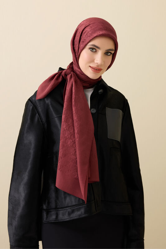 Dama Logo Burgundy Shiny Jacquard Shawl - 5