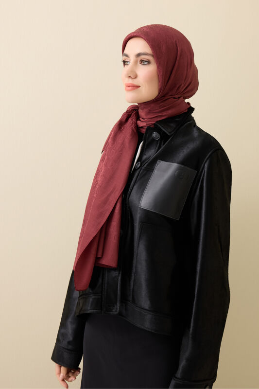 Dama Logo Burgundy Shiny Jacquard Shawl - 1