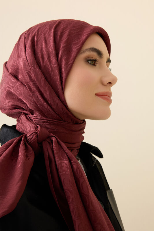 Dama Logo Burgundy Shiny Jacquard Shawl - 3