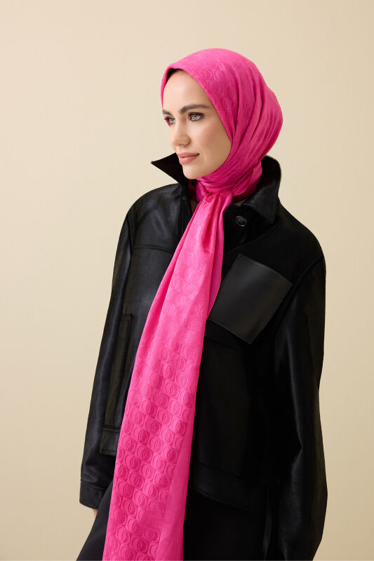 Dama Logo Fuşya Shiny Jakar Şal 70x190 - 1