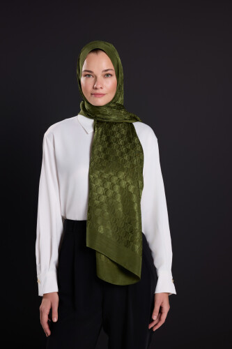 Dama Logo Khaki Shiny Jacquard Shawl 