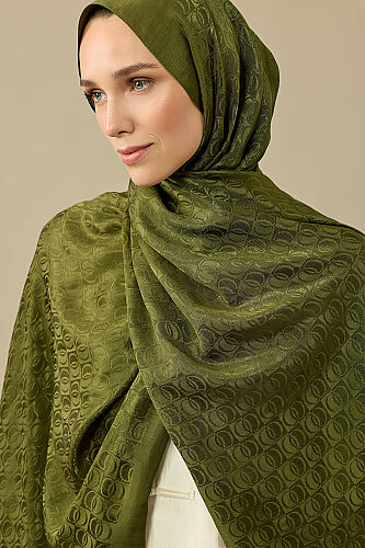 Dama Logo Khaki Shiny Jacquard Shawl - Imannoor