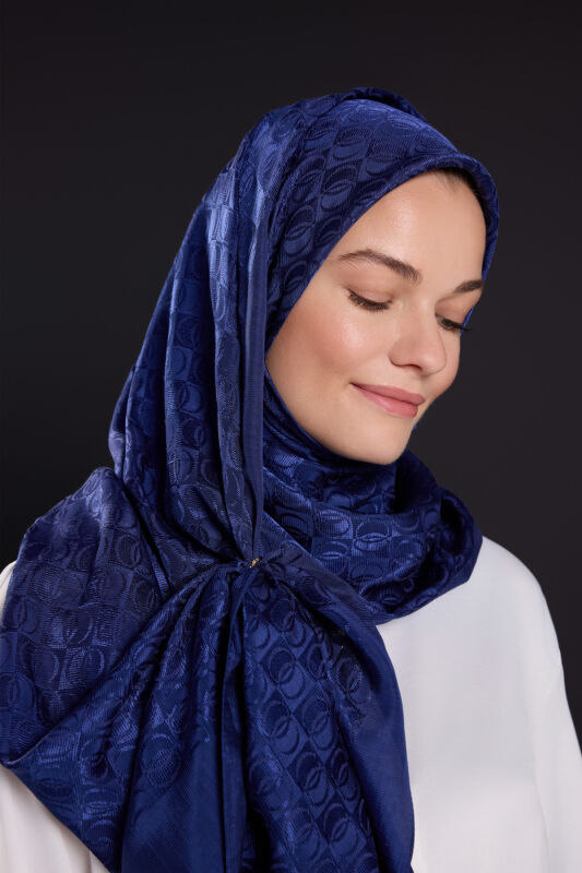 Dama Logo Navy Blue Shiny Jacquard Shawl - 3