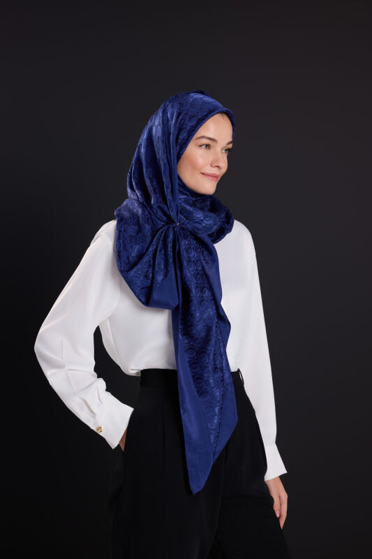 Dama Logo Navy Blue Shiny Jacquard Shawl - 5