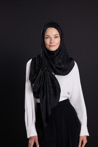 Dama Logo Siyah Shiny Parlak Jakar Şal 70x190 