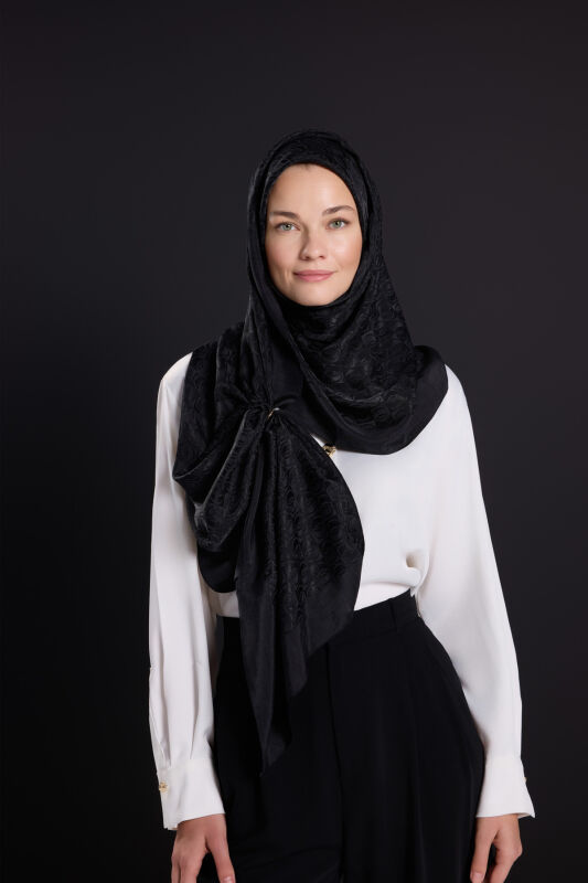 Dama Logo Siyah Shiny Parlak Jakar Şal 70x190 - 1