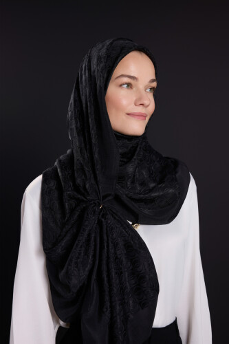 Dama Logo Siyah Shiny Parlak Jakar Şal 70x190 - 3