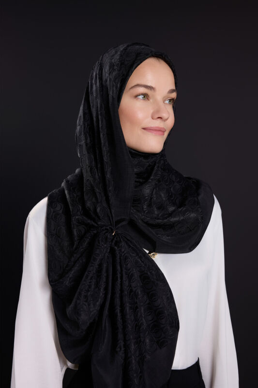 Dama Logo Siyah Shiny Parlak Jakar Şal 70x190 - 3