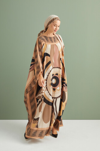 Dancing Flower Silk Caftan Beige 