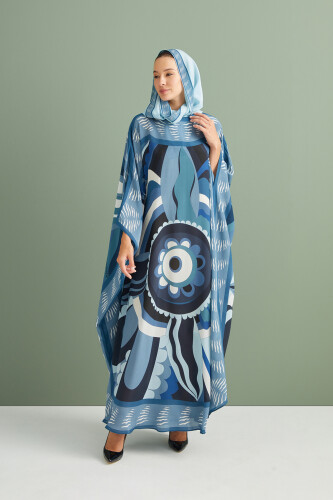 Dancing Flower Silk Caftan Blue 