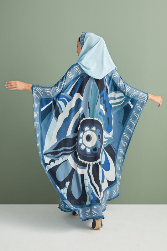 Dancing Flower Silk Caftan Blue - 2