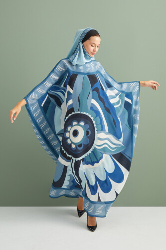 Dancing Flower Silk Caftan Blue - 3