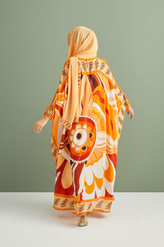 Dancing Flower Silk Caftan Orange - 3