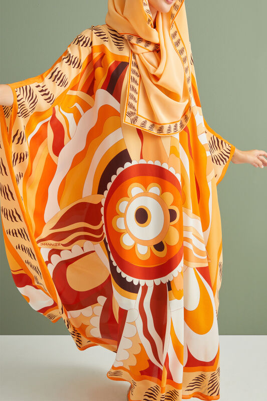 Dancing Flower Silk Caftan Orange - 2