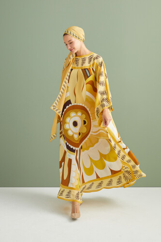 Dancing Flower Silk Caftan Yellow - 3