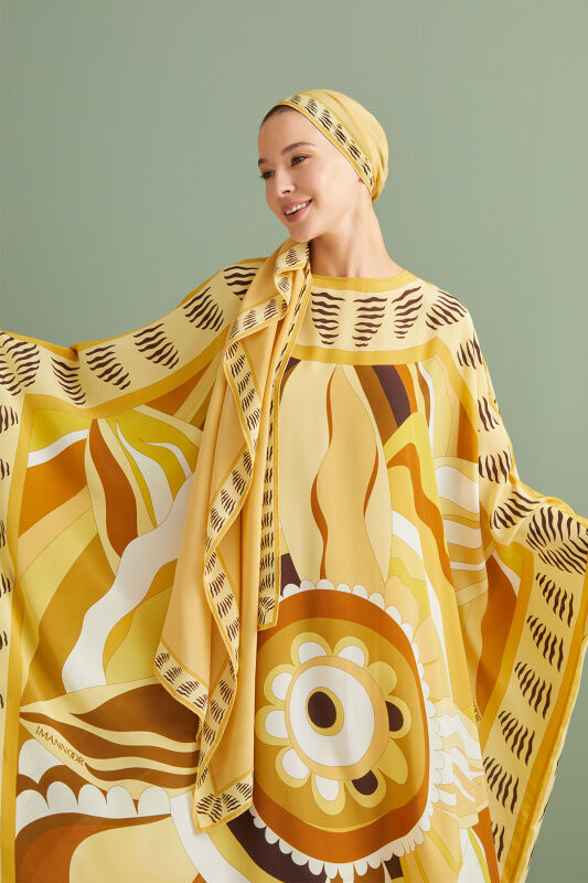 Dancing Flower Silk Caftan Yellow - 1