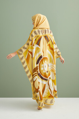 Dancing Flower Silk Caftan Yellow - 2