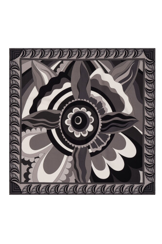 Dancing Flower Silk Scarf Black 