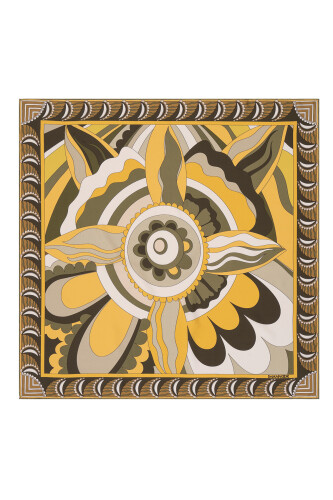 Dancing Flower Silk Scarf Khaki 