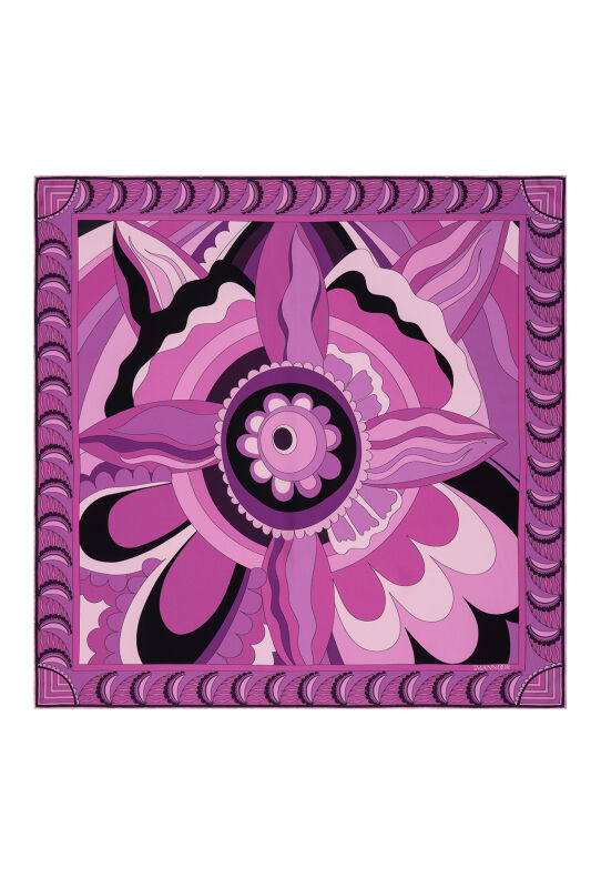 Dancing Flower Silk Scarf Purple - 1